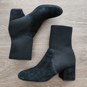 Eileen Fisher Knolls Suede Stretch Knit Sock Boots in Black - Size 8